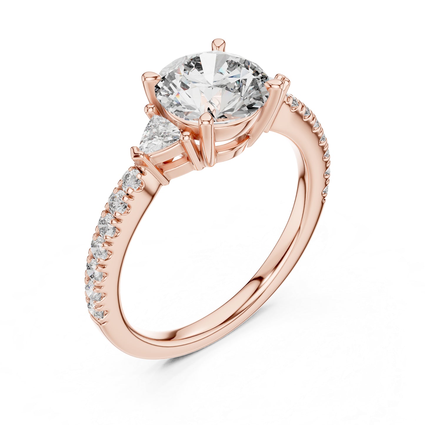 Pure Carat 14K Yellow Gold Ring with Trillion & Round Lab-Grown Diamonds - Office Wear