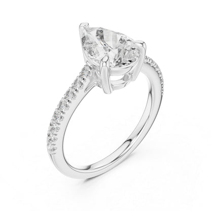 Women's Party Wear Diamond Ring - Pear & Round Cut Diamonds in 18K White Gold - Pure Carat