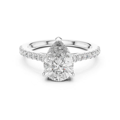 Women's Party Wear Diamond Ring - Pear & Round Cut Diamonds in 18K White Gold - Pure Carat