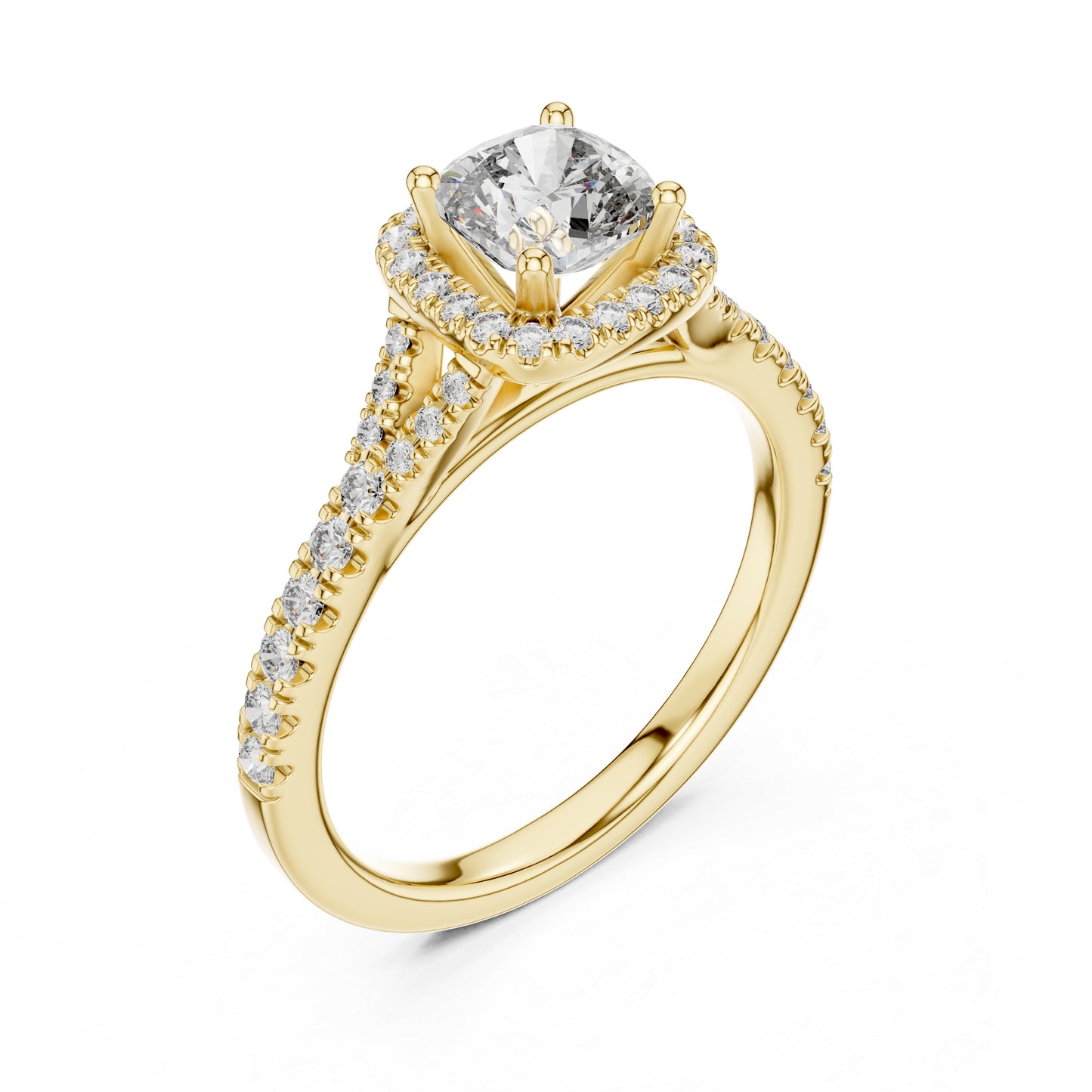 Pure Carat 18K White Gold Stud Ring with Cushion & Round Lab-Grown Diamonds