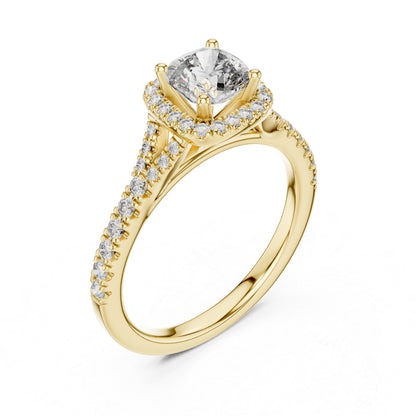 Pure Carat 18K White Gold Stud Ring with Cushion & Round Lab-Grown Diamonds