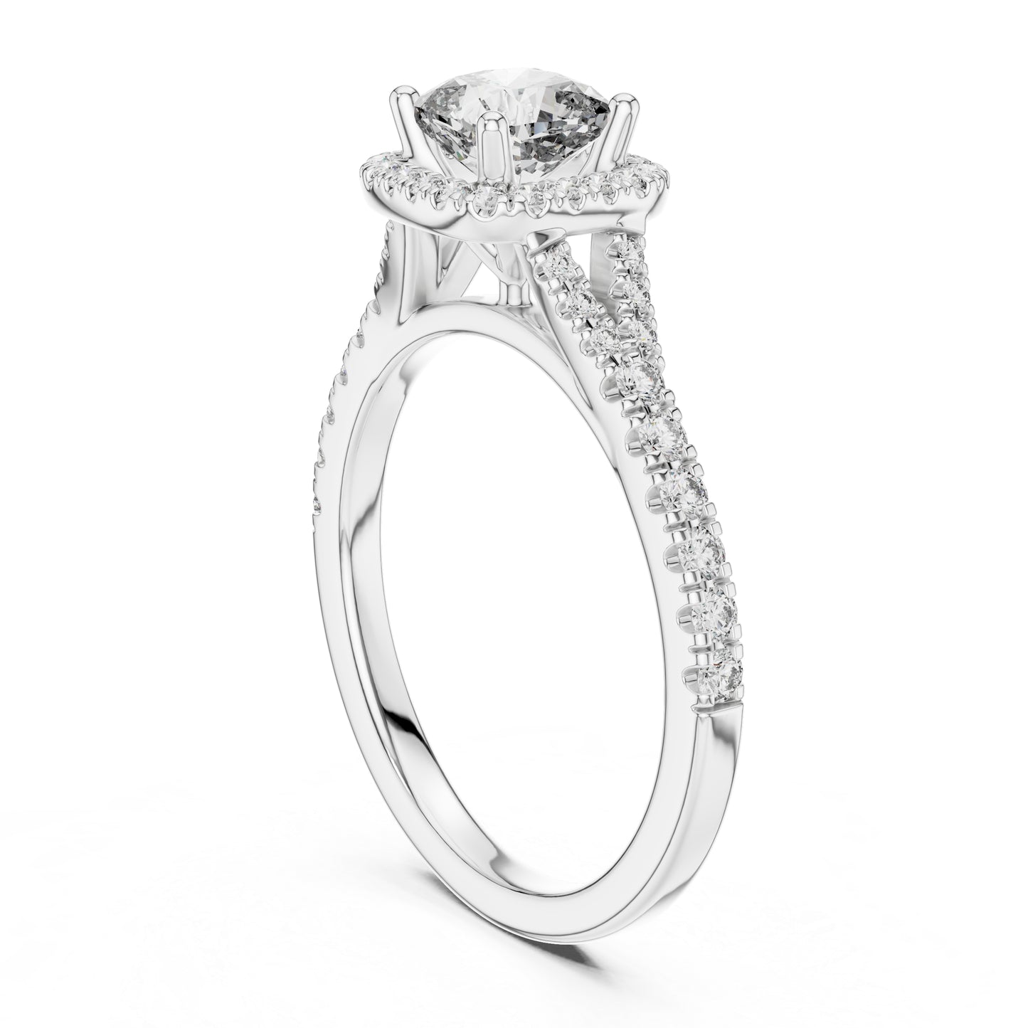 Pure Carat 18K White Gold Stud Ring with Cushion & Round Lab-Grown Diamonds