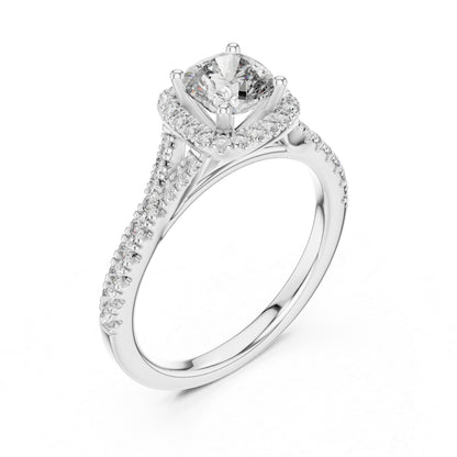 Pure Carat 18K White Gold Stud Ring with Cushion & Round Lab-Grown Diamonds