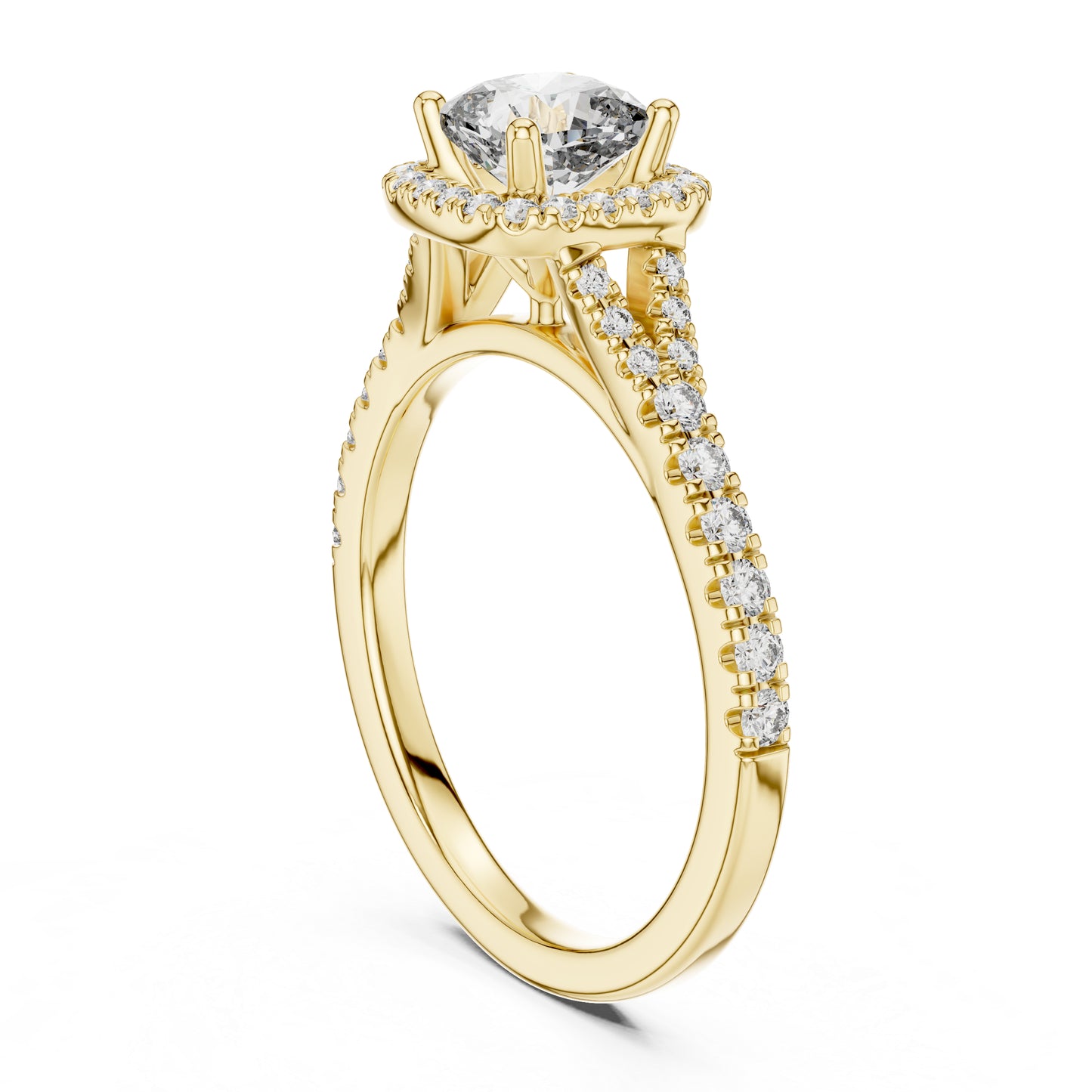 Pure Carat 18K White Gold Stud Ring with Cushion & Round Lab-Grown Diamonds