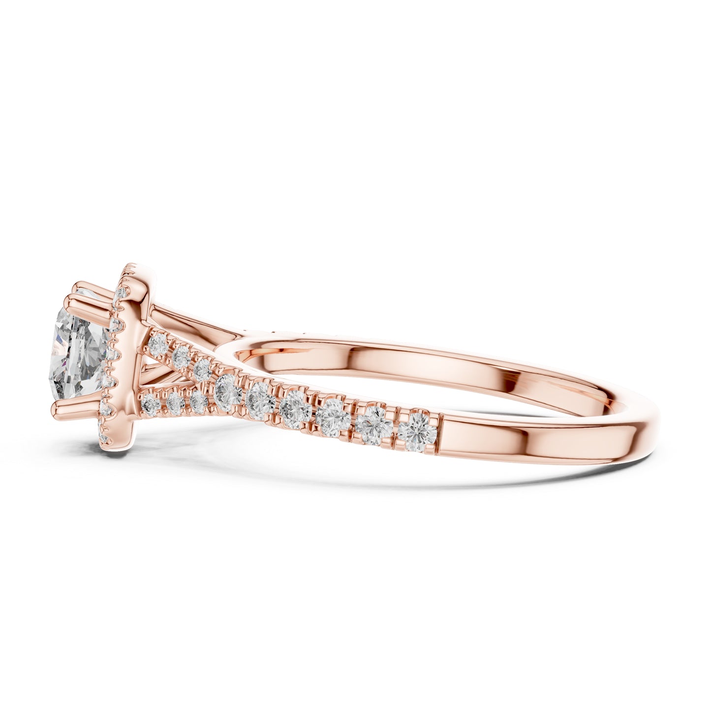 Pure Carat 18K White Gold Stud Ring with Cushion & Round Lab-Grown Diamonds