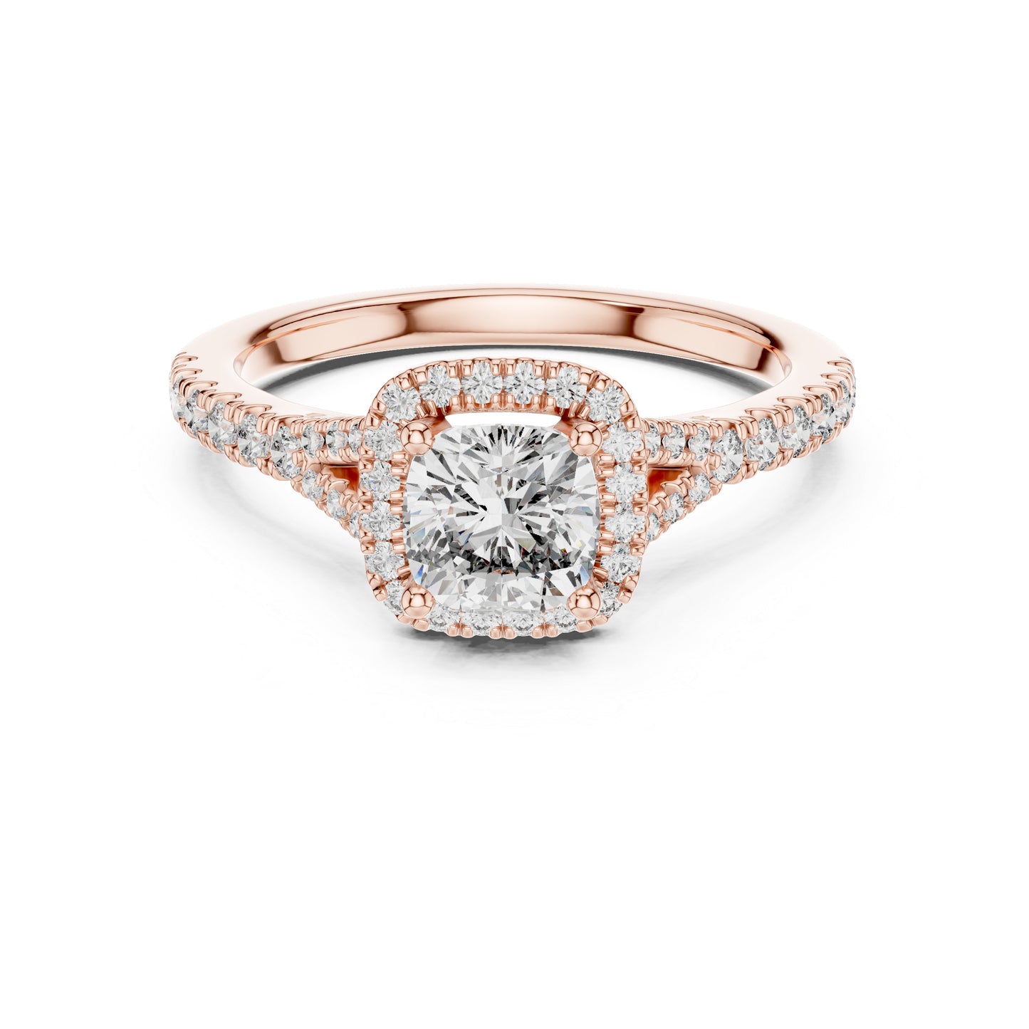 Pure Carat 18K White Gold Stud Ring with Cushion & Round Lab-Grown Diamonds