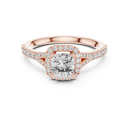 Pure Carat 18K White Gold Stud Ring with Cushion & Round Lab-Grown Diamonds