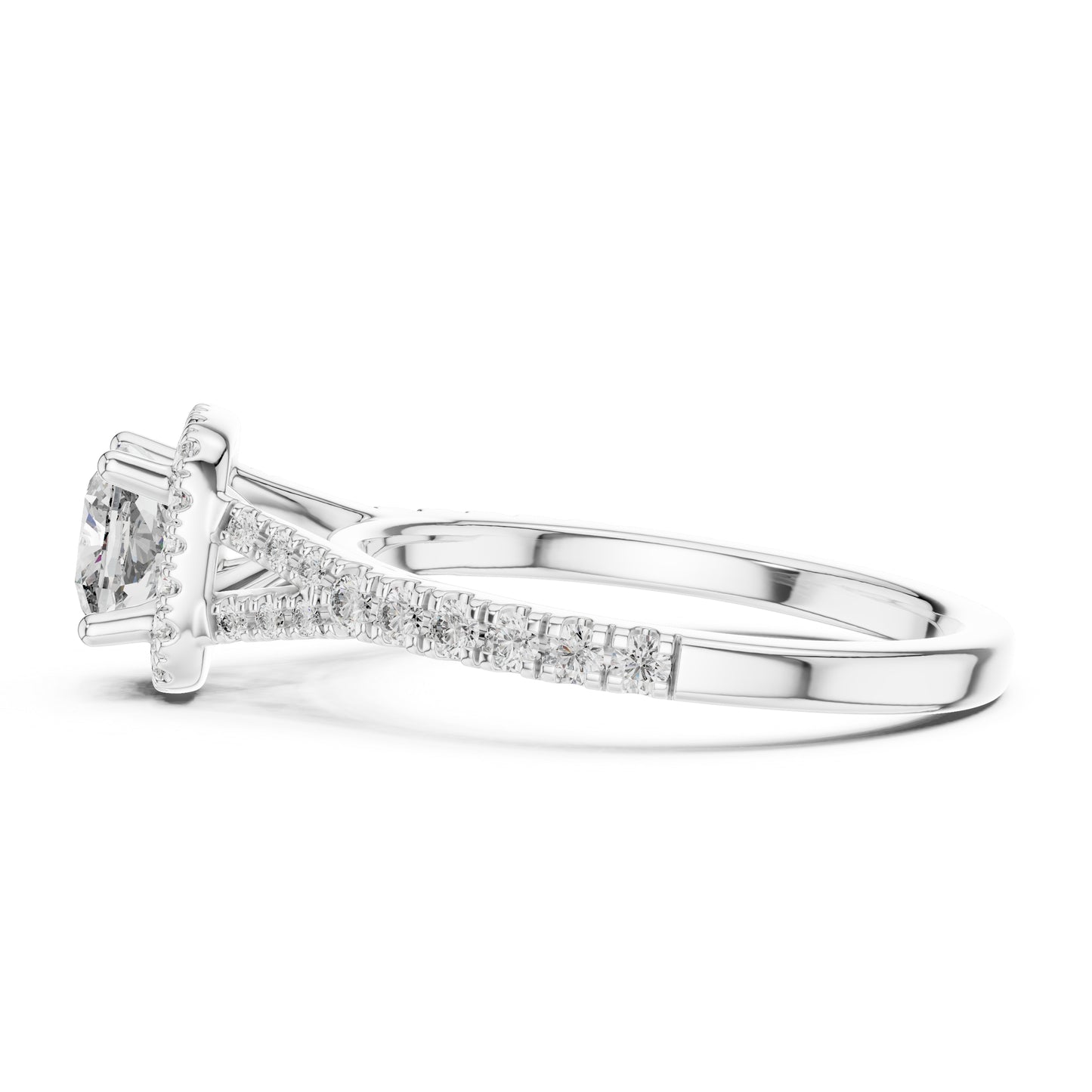 Pure Carat 18K White Gold Stud Ring with Cushion & Round Lab-Grown Diamonds