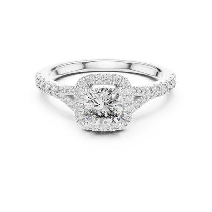Pure Carat 18K White Gold Stud Ring with Cushion & Round Lab-Grown Diamonds