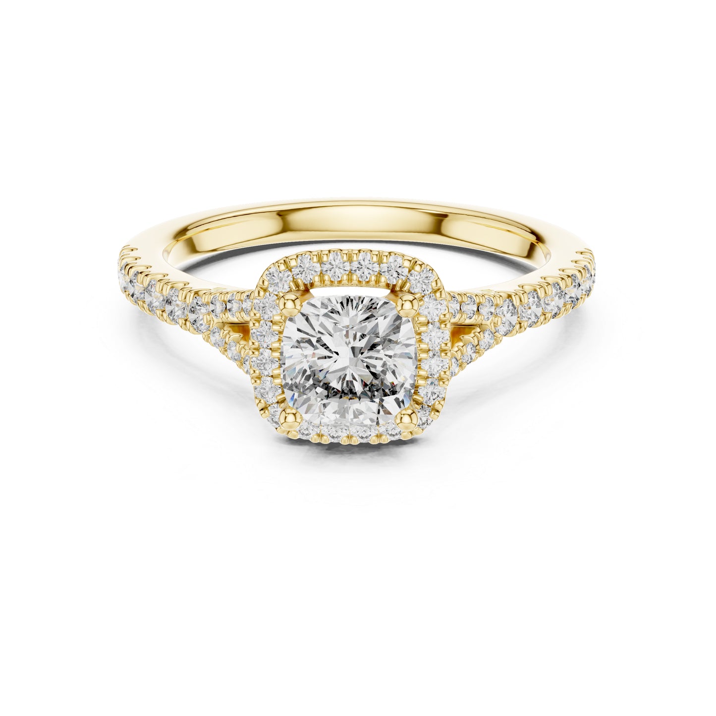 Pure Carat 18K White Gold Stud Ring with Cushion & Round Lab-Grown Diamonds