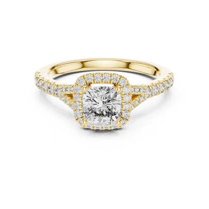 Pure Carat 18K White Gold Stud Ring with Cushion & Round Lab-Grown Diamonds