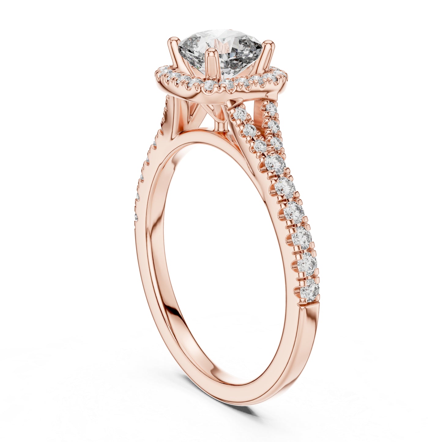Pure Carat 18K White Gold Stud Ring with Cushion & Round Lab-Grown Diamonds