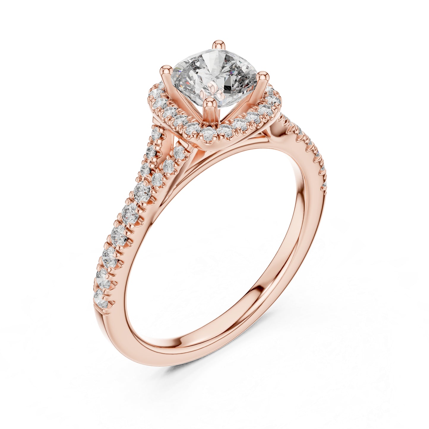 Pure Carat 18K White Gold Stud Ring with Cushion & Round Lab-Grown Diamonds
