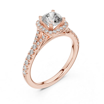 Pure Carat 18K White Gold Stud Ring with Cushion & Round Lab-Grown Diamonds