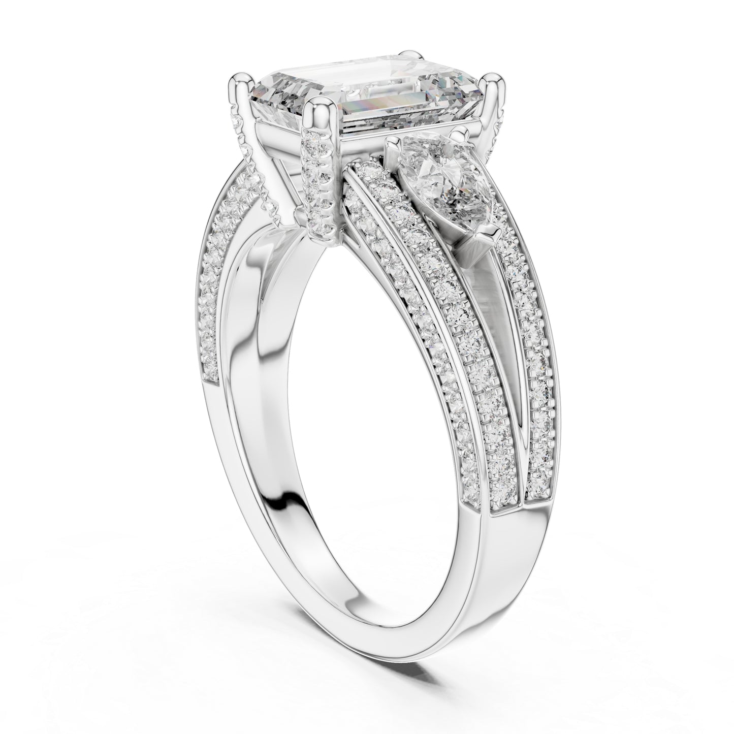 Women's Diamond Ring - Emerald, Pear & Round Cut Dimond in 14K Yellow Gold - Pure Carat