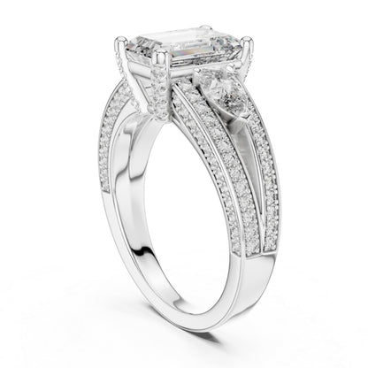Women's Diamond Ring - Emerald, Pear & Round Cut Dimond in 14K Yellow Gold - Pure Carat