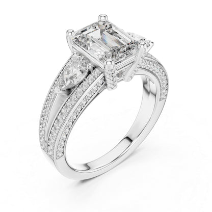 Women's Diamond Ring - Emerald, Pear & Round Cut Dimond in 14K Yellow Gold - Pure Carat