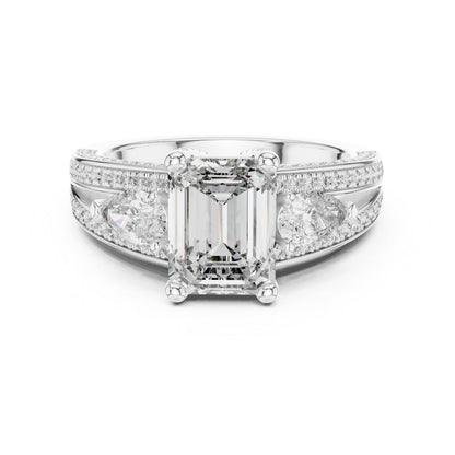 Women's Diamond Ring - Emerald, Pear & Round Cut Dimond in 14K Yellow Gold - Pure Carat