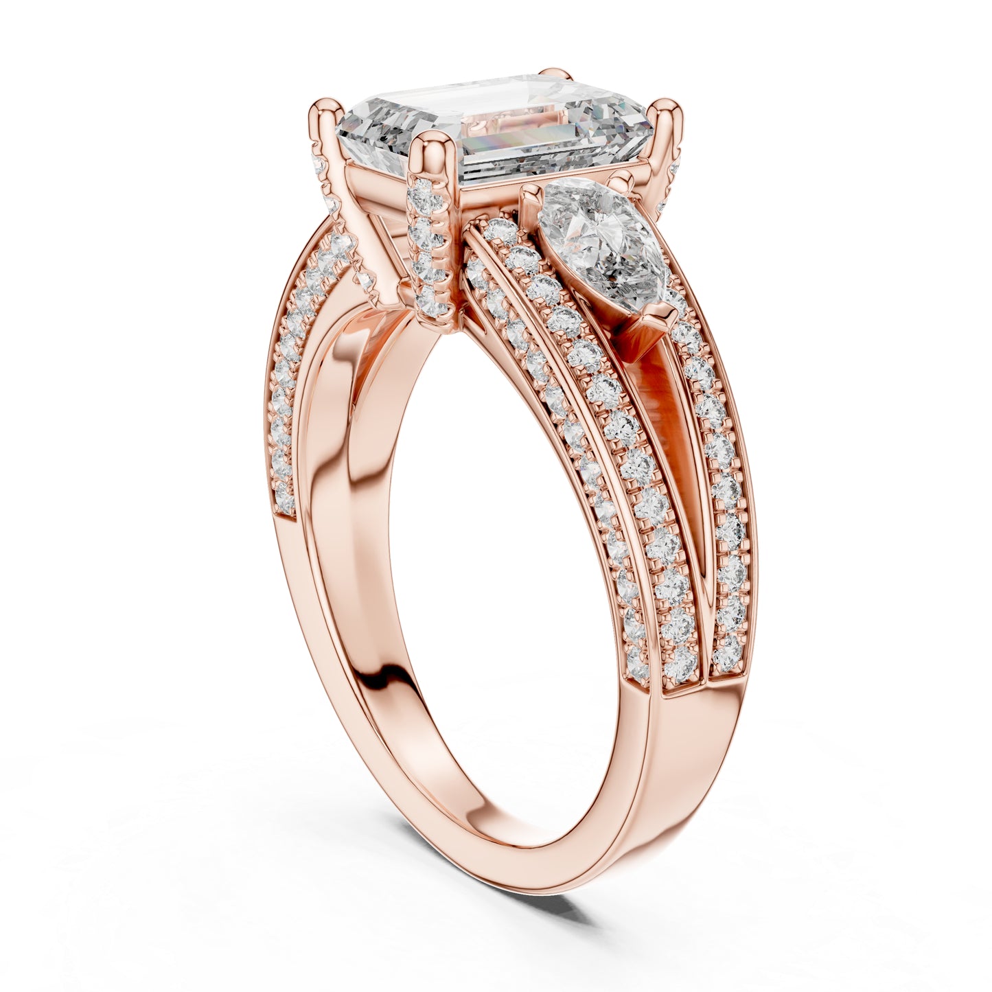 Women's Diamond Ring - Emerald, Pear & Round Cut Dimond in 14K Yellow Gold - Pure Carat