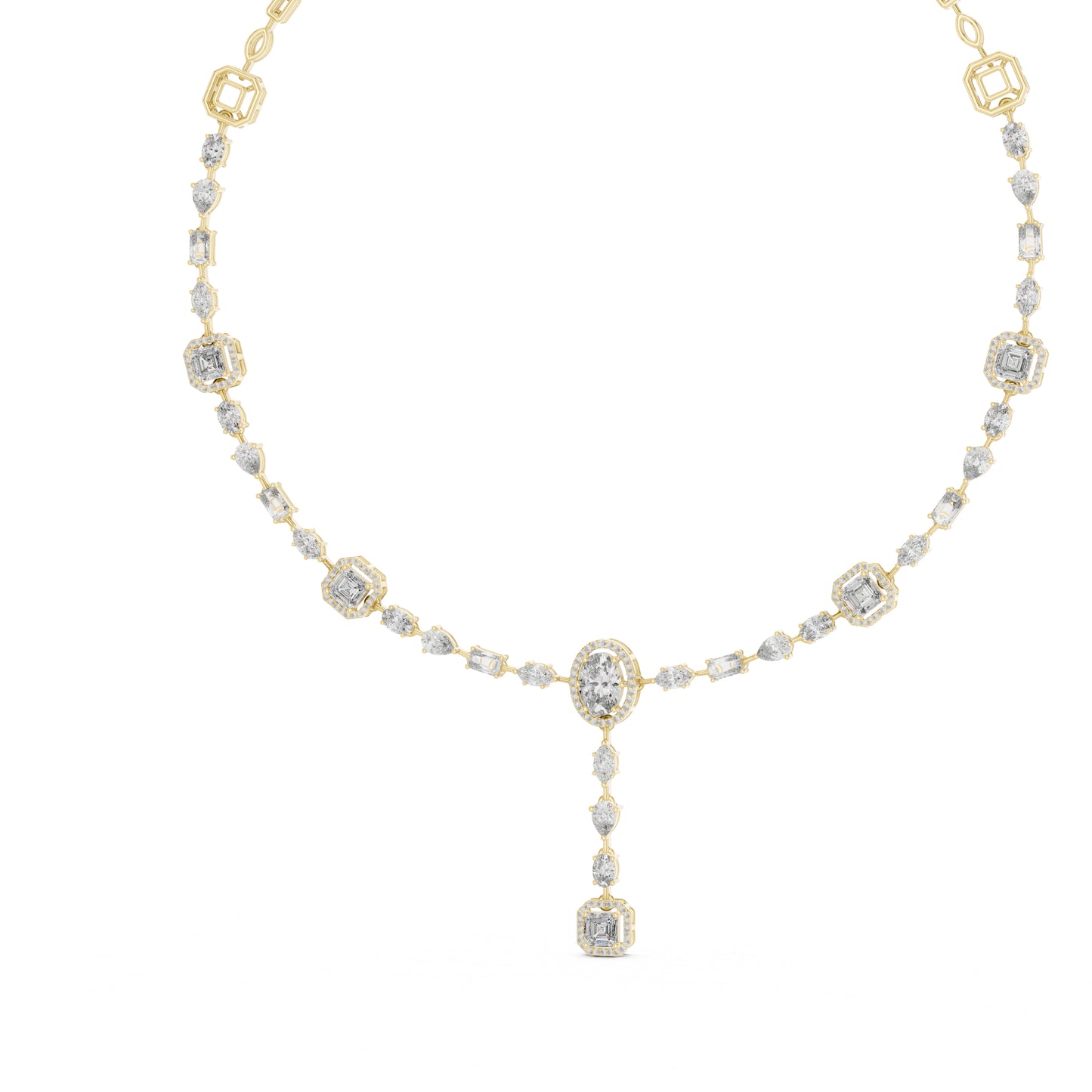 14k Yellow Gold Emerald/Pear/Oval/Round Cut Diamond Bridal Necklace for Women | Pure Carat