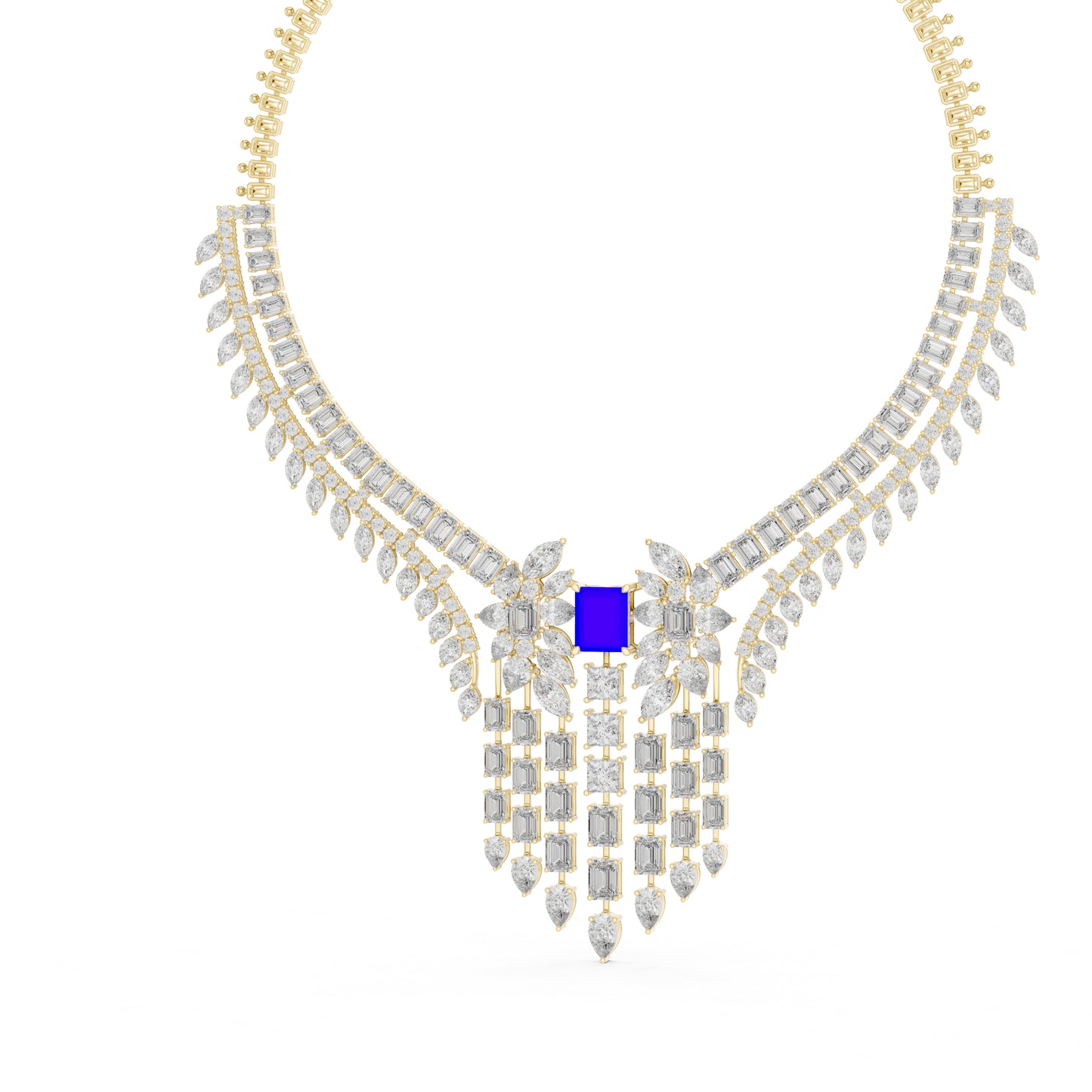 14k White Gold Princess/Pear/Marquise/Emerald Cut Diamond Engagement Necklace | Pure Carat