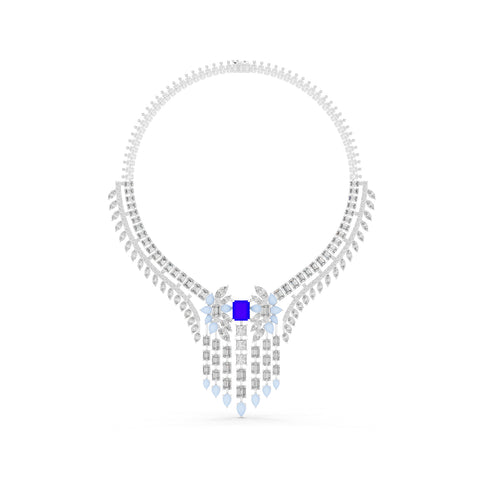 14k White Gold Princess/Pear/Marquise/Emerald Cut Diamond Engagement Necklace | Pure Carat