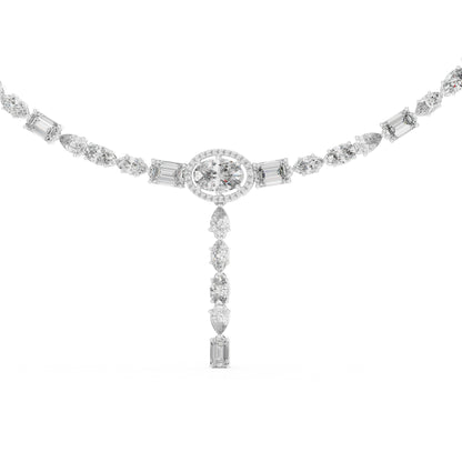 18k White Gold Emerald Marquise Pear Oval Lab-Grown Diamond Party Wear Necklace | Pure Carat