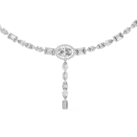 18k White Gold Emerald Marquise Pear Oval Lab-Grown Diamond Party Wear Necklace | Pure Carat