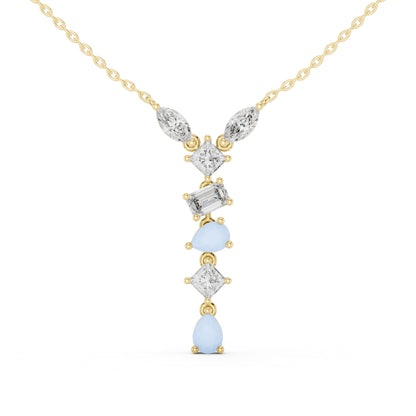 18K Yellow Gold Marquise Princess Emerald & Pear Lab-Grown Diamond Pendant for Women | Wedding Wear | Pure Carat