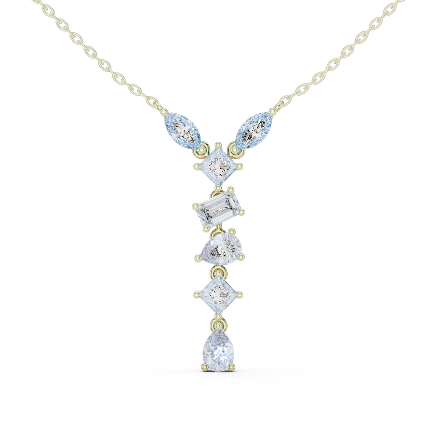 18K Yellow Gold Marquise Princess Emerald & Pear Lab-Grown Diamond Pendant for Women | Wedding Wear | Pure Carat