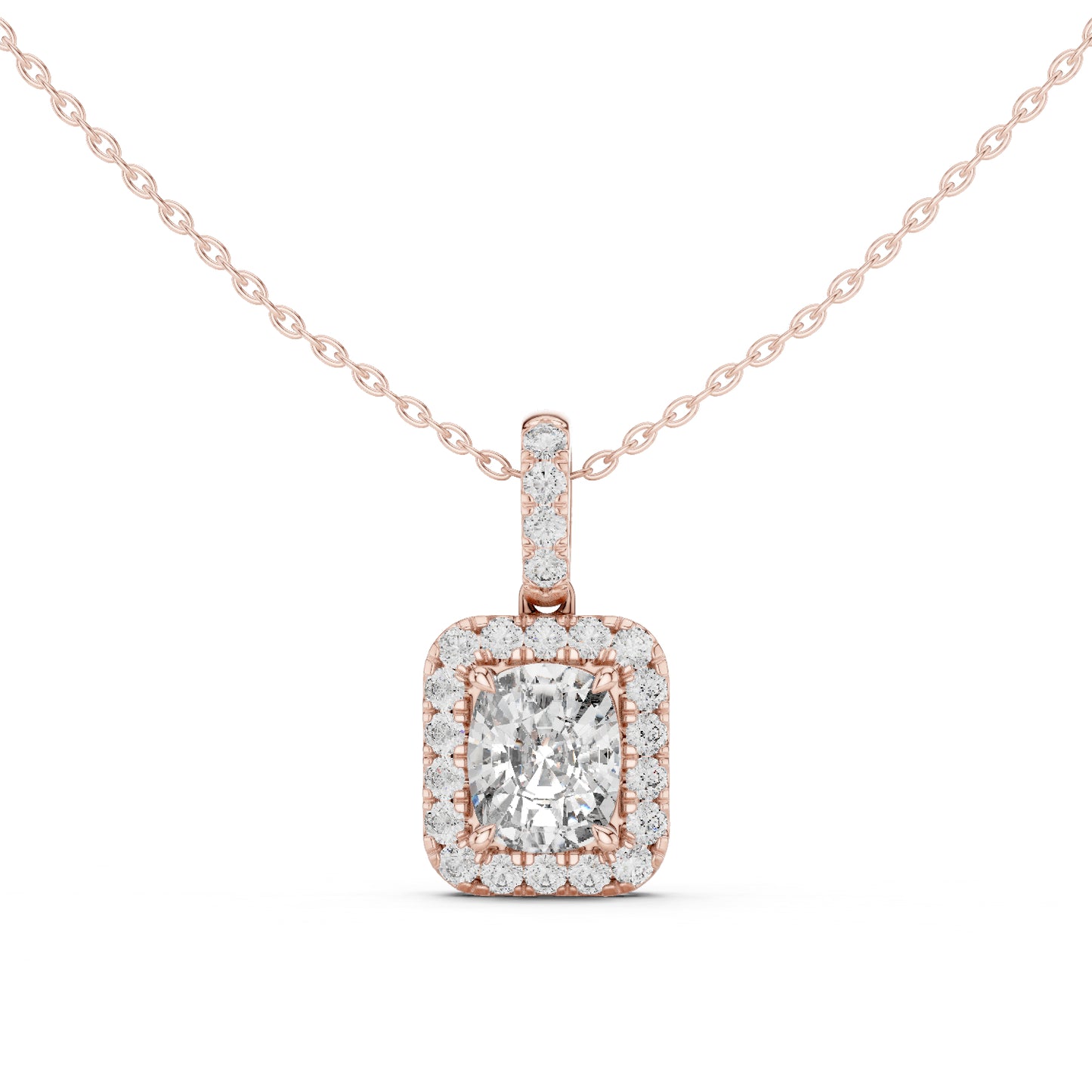 18K Yellow Gold Cushion & Round Lab-Grown Diamond Pendant for Women | Engagement | Pure Carat