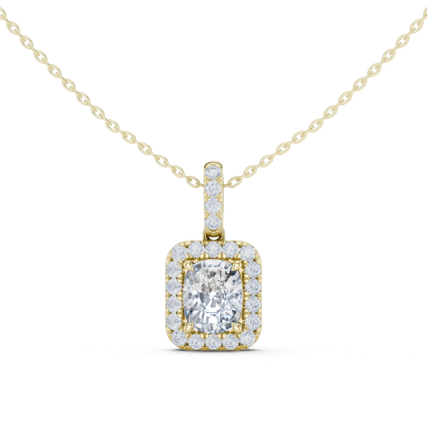 18K Yellow Gold Cushion & Round Lab-Grown Diamond Pendant for Women | Engagement | Pure Carat