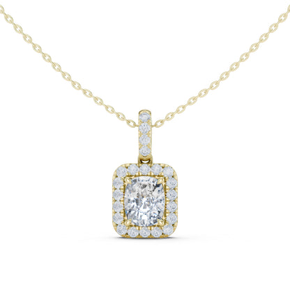 18K Yellow Gold Cushion & Round Lab-Grown Diamond Pendant for Women | Engagement | Pure Carat