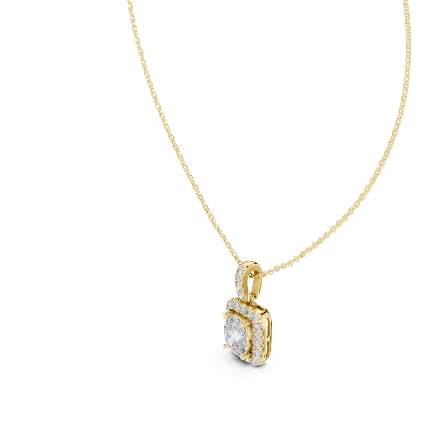 18K Yellow Gold Cushion & Round Lab-Grown Diamond Pendant for Women | Engagement | Pure Carat