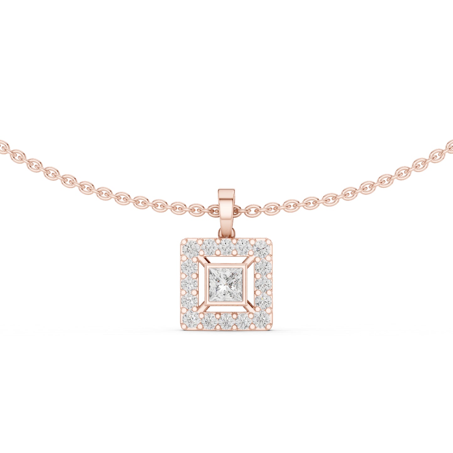 18k White Gold Princess/Round Lab-Grown Diamond Party Wear Pendant for Women | Pure Carat