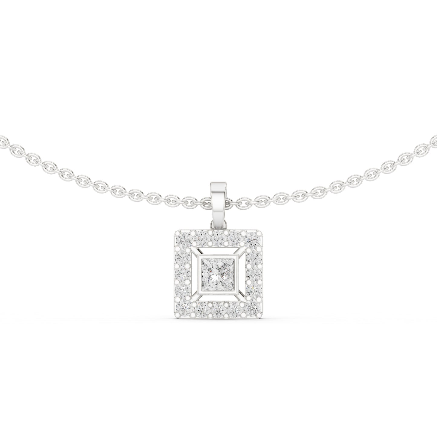18k White Gold Princess/Round Lab-Grown Diamond Party Wear Pendant for Women | Pure Carat