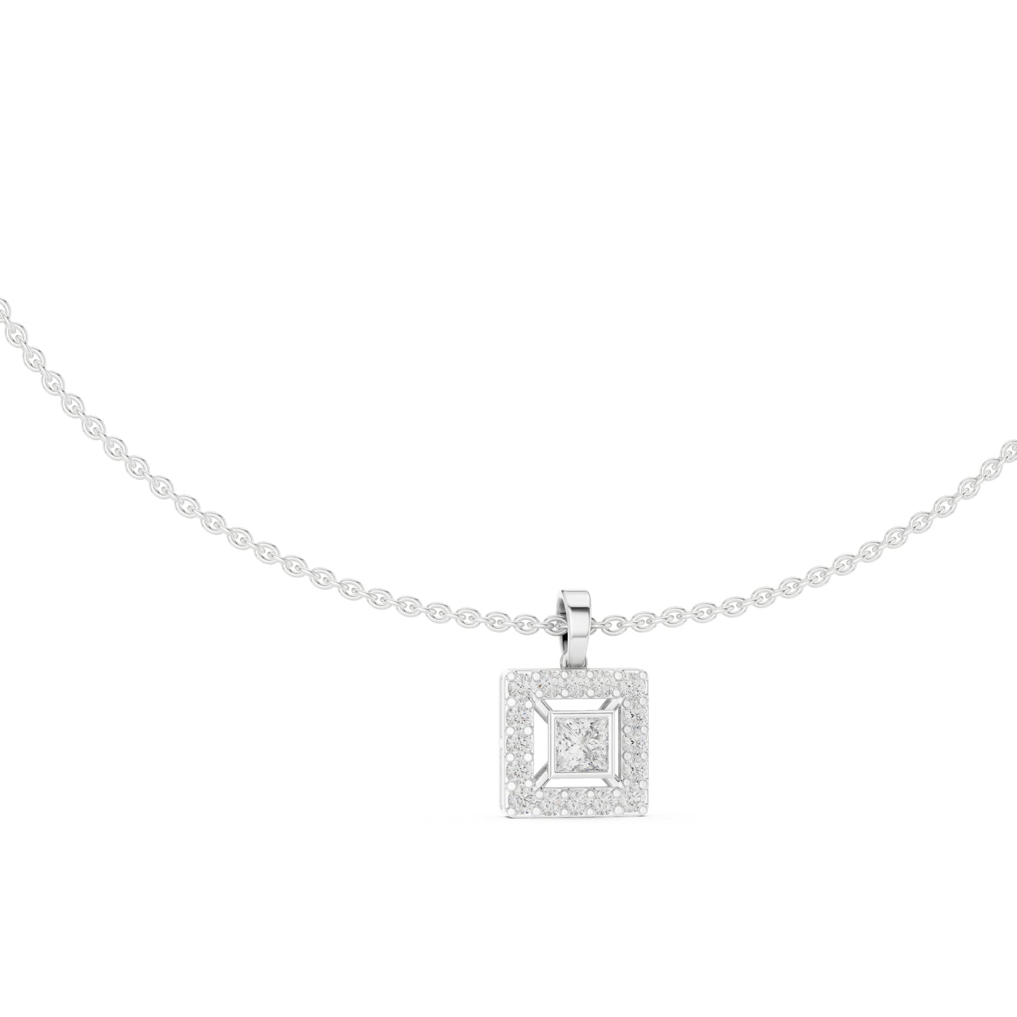 18k White Gold Princess/Round Lab-Grown Diamond Party Wear Pendant for Women | Pure Carat