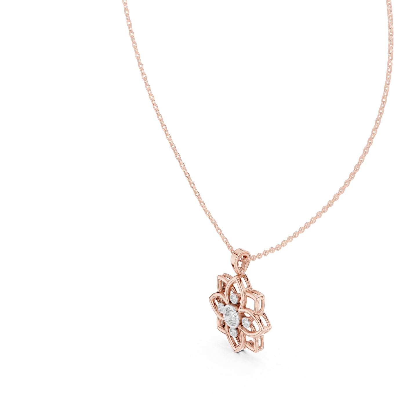 18K Rose Gold Round Lab-Grown Diamond Pendant for Women | Engagement | Pure Carat