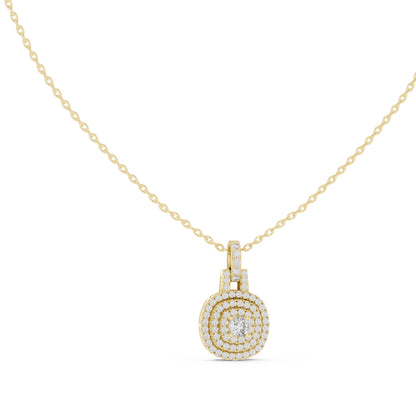 18K Yellow Gold Cushion Square & Round Lab-Grown Diamond Pendant for Women | Bridal Wear | Pure Carat
