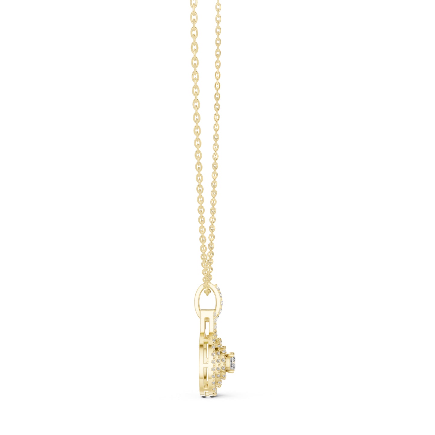 18K Yellow Gold Cushion Square & Round Lab-Grown Diamond Pendant for Women | Bridal Wear | Pure Carat