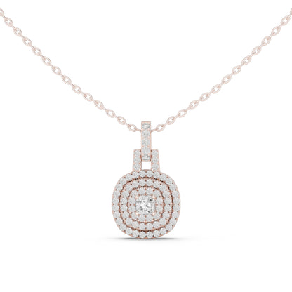 18K Yellow Gold Cushion Square & Round Lab-Grown Diamond Pendant for Women | Bridal Wear | Pure Carat