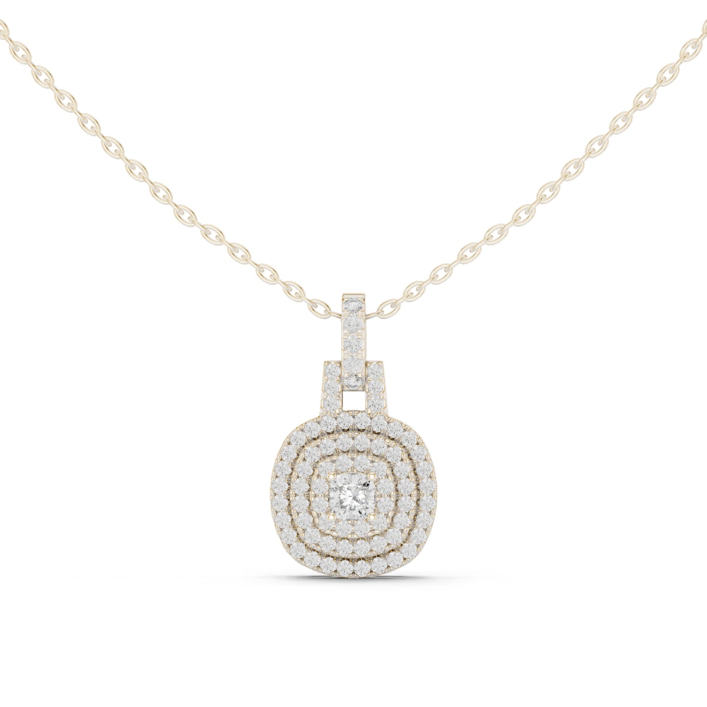 18K Yellow Gold Cushion Square & Round Lab-Grown Diamond Pendant for Women | Bridal Wear | Pure Carat