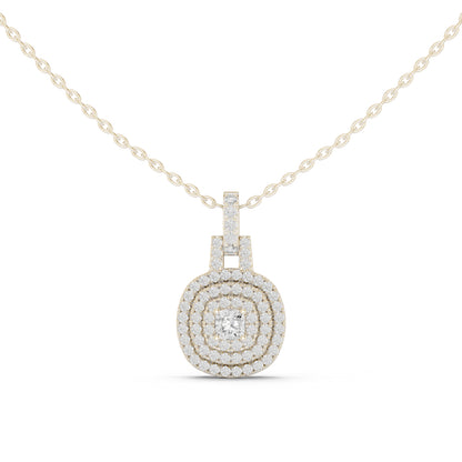 18K Yellow Gold Cushion Square & Round Lab-Grown Diamond Pendant for Women | Bridal Wear | Pure Carat