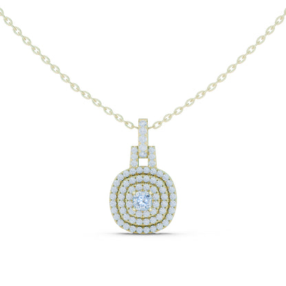 18K Yellow Gold Cushion Square & Round Lab-Grown Diamond Pendant for Women | Bridal Wear | Pure Carat