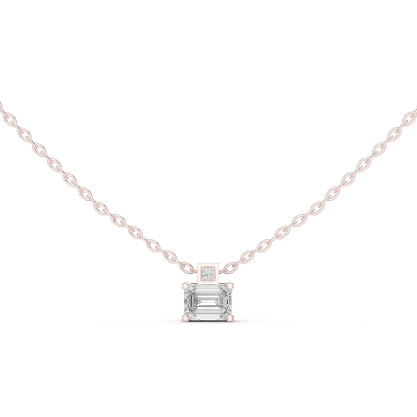 18K Rose Gold Emerald & Round Lab-Grown Diamond Pendant for Women | Everyday Wear | Pure Carat