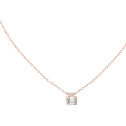 18K Rose Gold Emerald & Round Lab-Grown Diamond Pendant for Women | Everyday Wear | Pure Carat