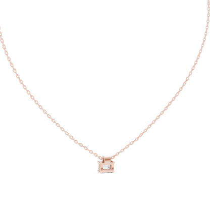 18K Rose Gold Emerald & Round Lab-Grown Diamond Pendant for Women | Everyday Wear | Pure Carat
