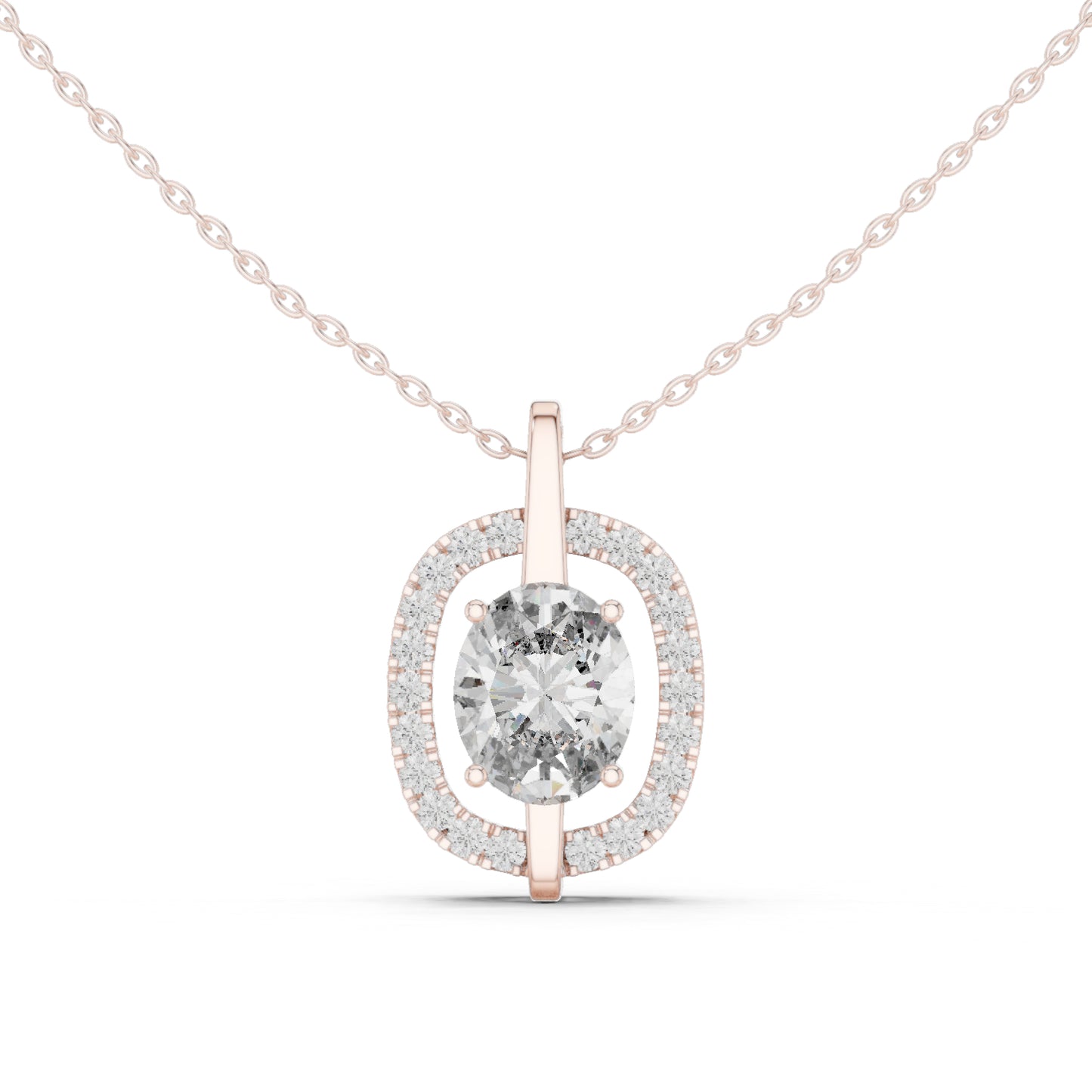 14K Rose Gold Oval & Round Lab-Grown Diamond Pendant for Women | Bridal Wear | Pure Carat