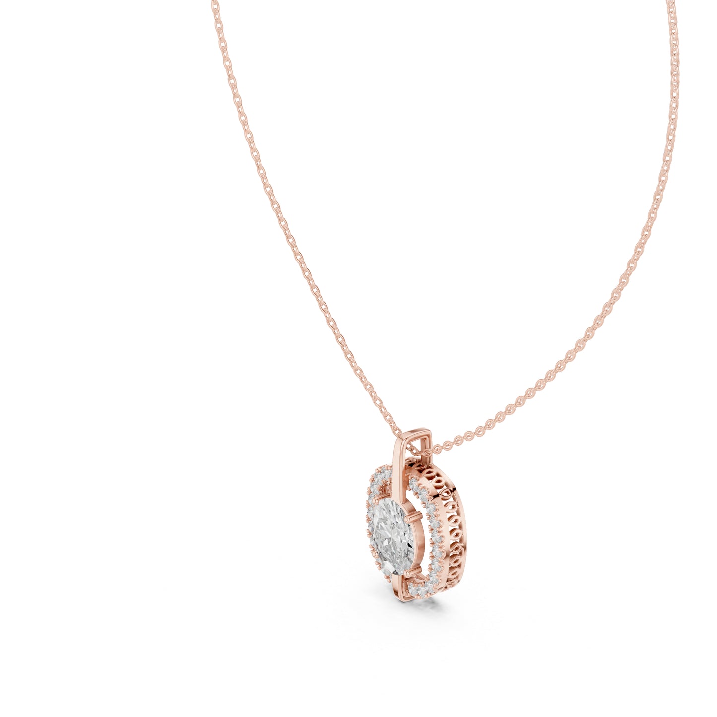 14K Rose Gold Oval & Round Lab-Grown Diamond Pendant for Women | Bridal Wear | Pure Carat