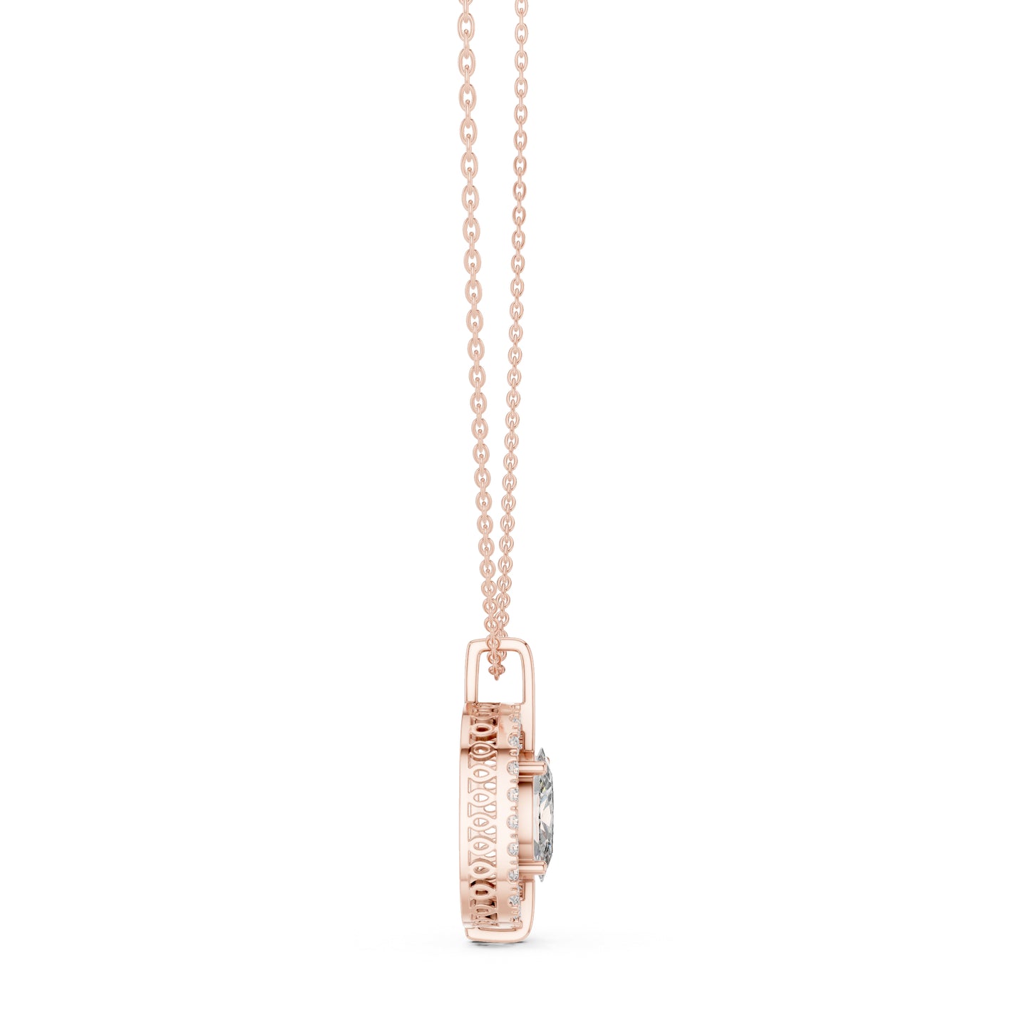 14K Rose Gold Oval & Round Lab-Grown Diamond Pendant for Women | Bridal Wear | Pure Carat